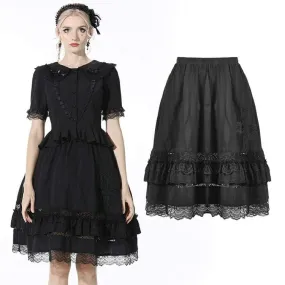 Women's Gothic Layered Lace Hem Black Skirt