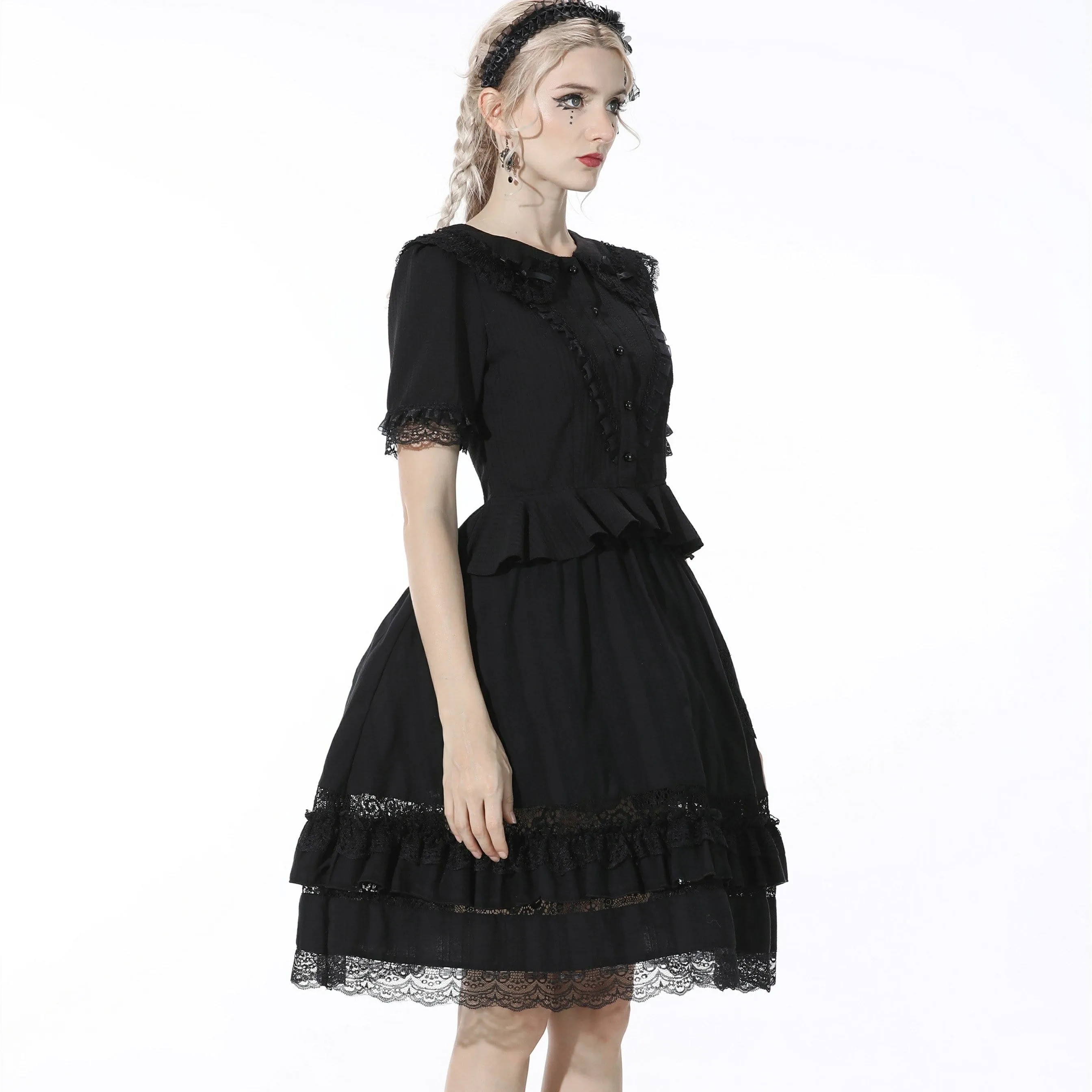 Women's Gothic Layered Lace Hem Black Skirt