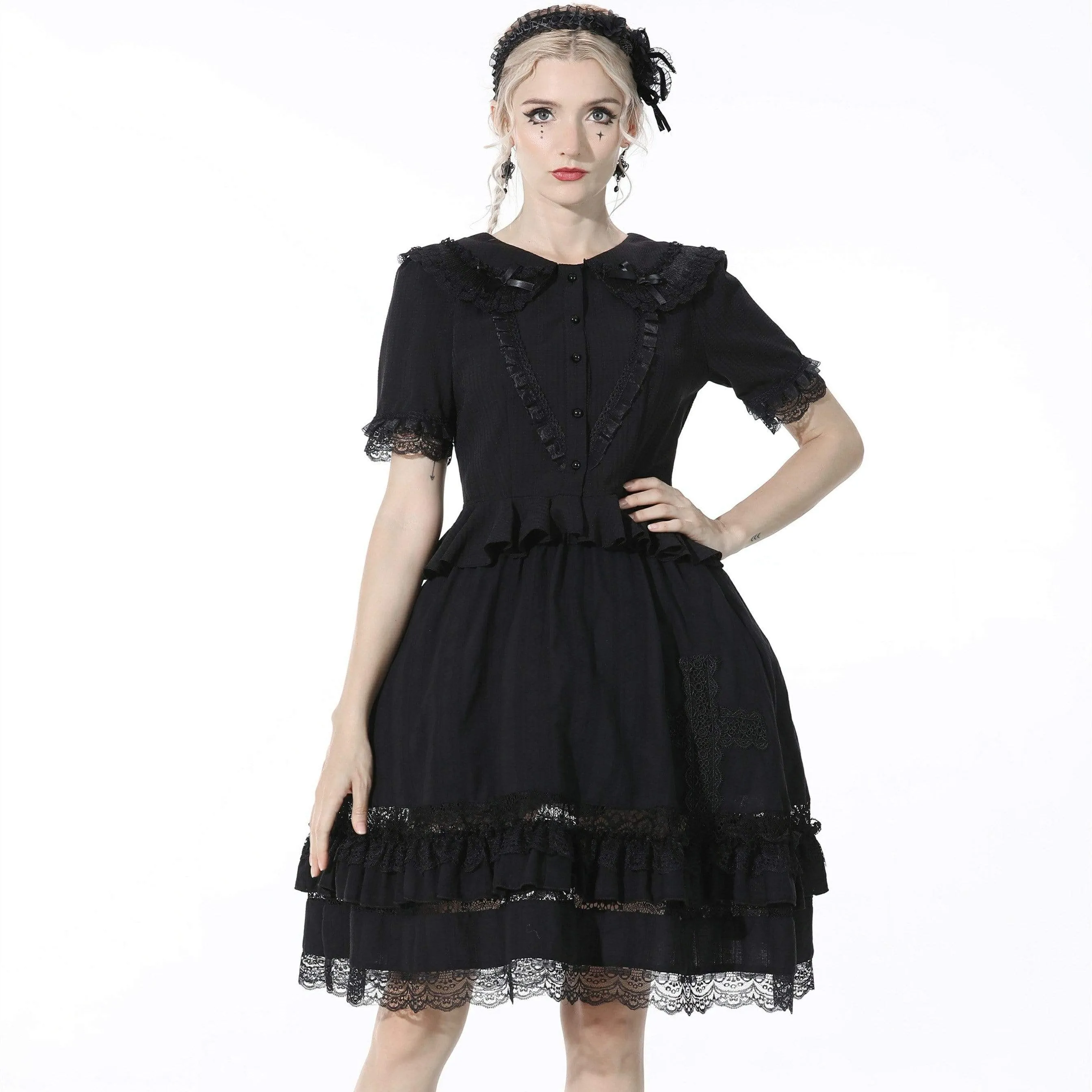 Women's Gothic Layered Lace Hem Black Skirt