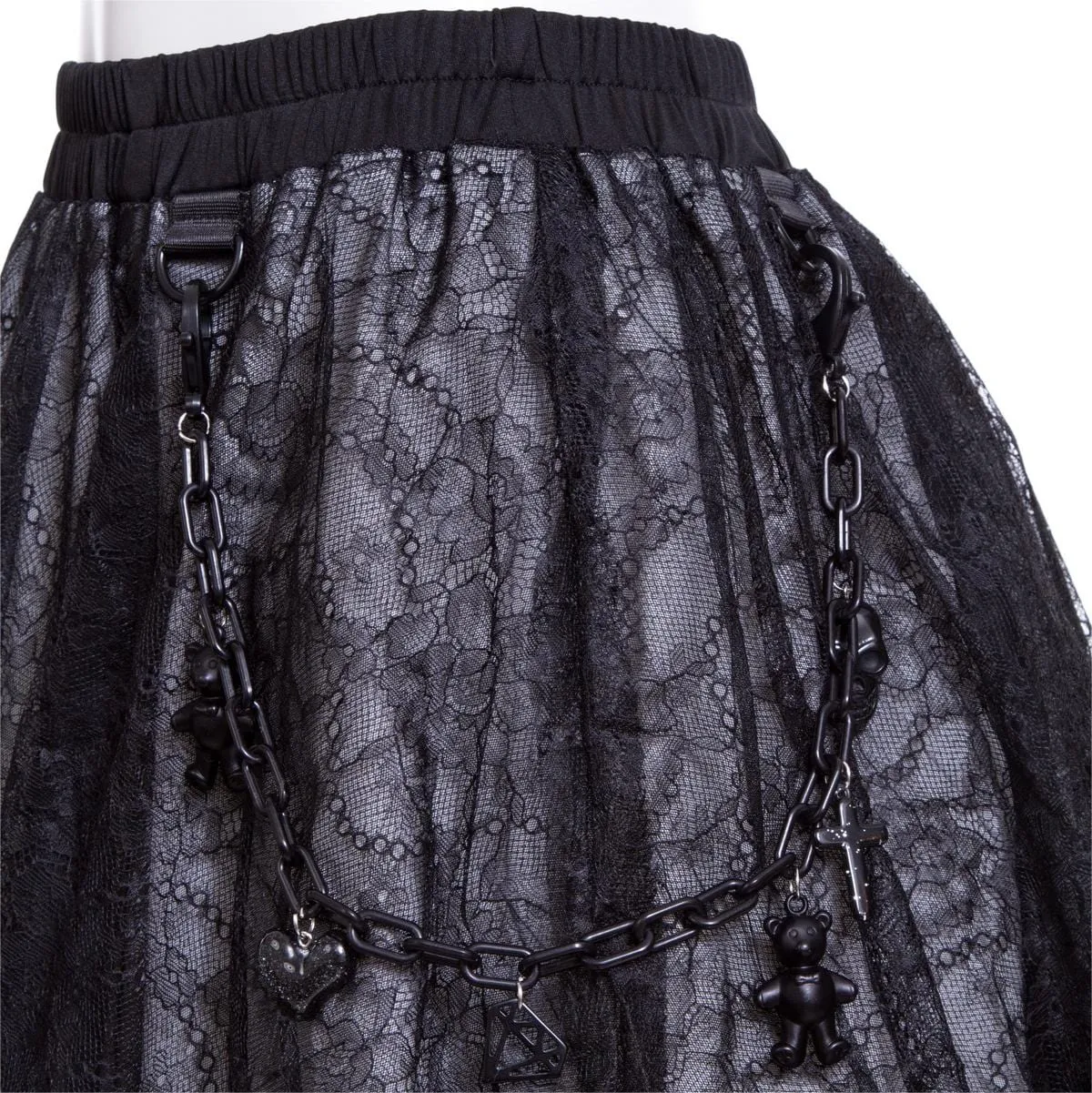 Women's Grunge Layered Lace Skirt with Chain