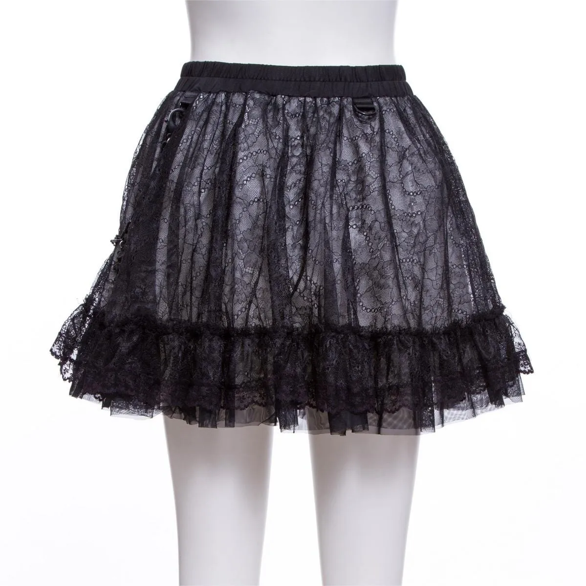 Women's Grunge Layered Lace Skirt with Chain