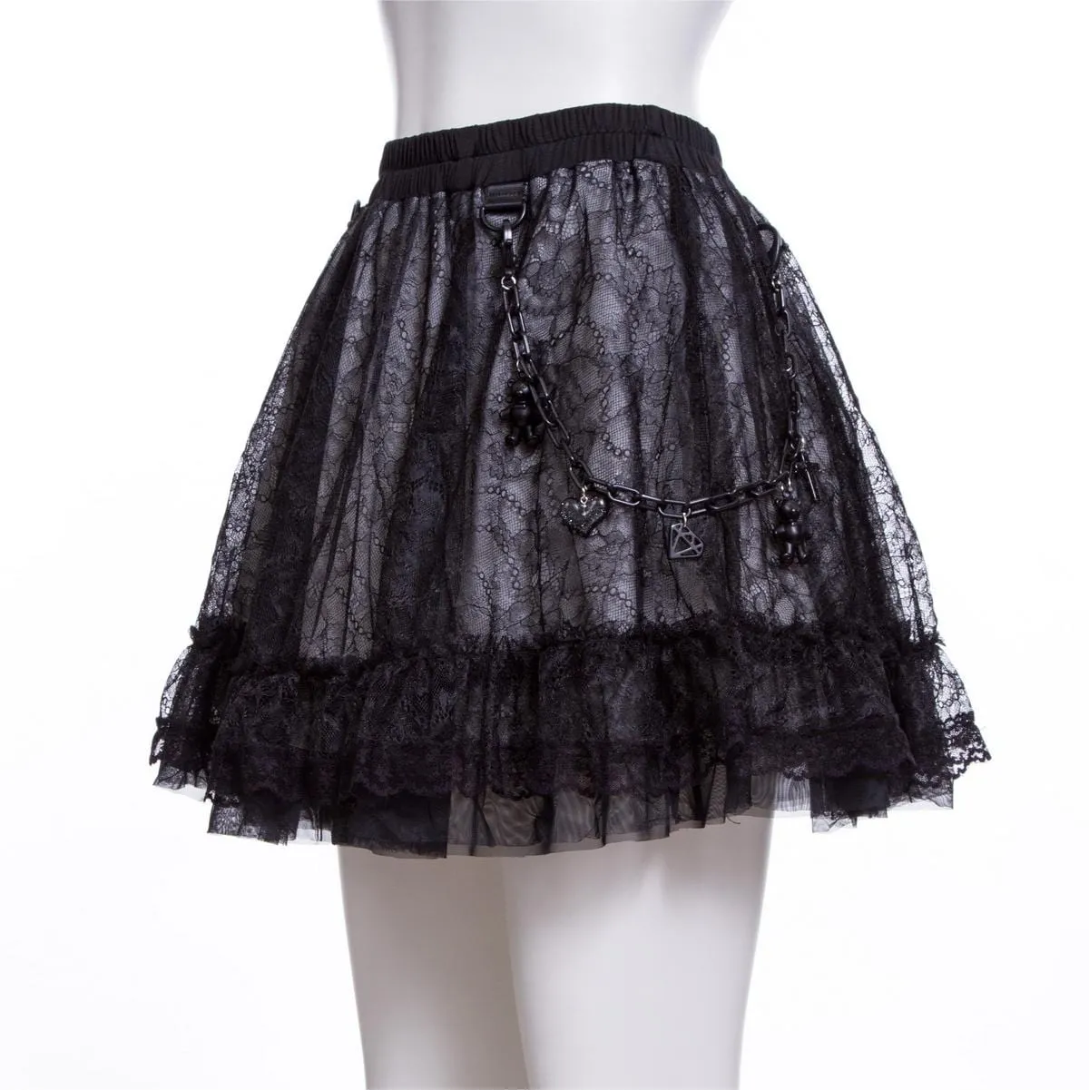 Women's Grunge Layered Lace Skirt with Chain