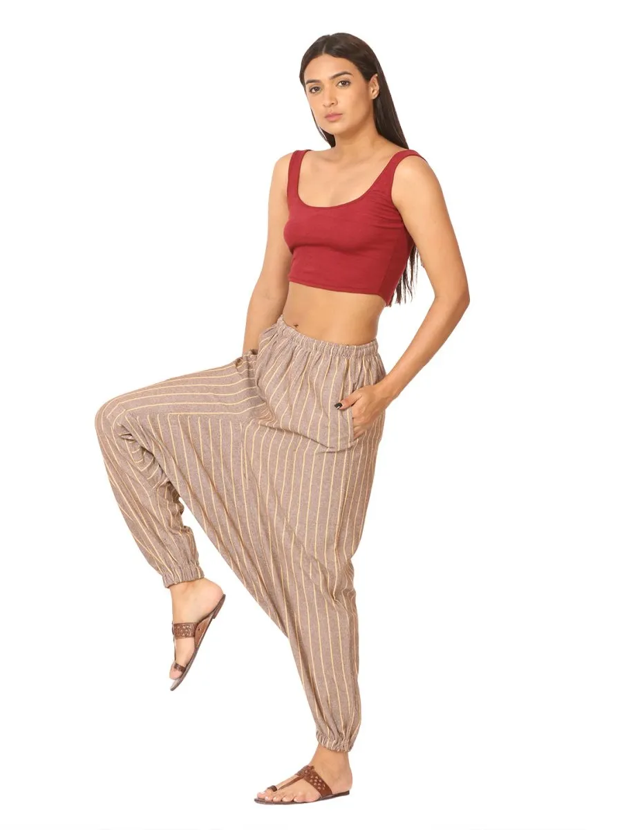 Women's Harem / Yoga Pant | Brown Stripes | Fits Waist Size 28" to 36"