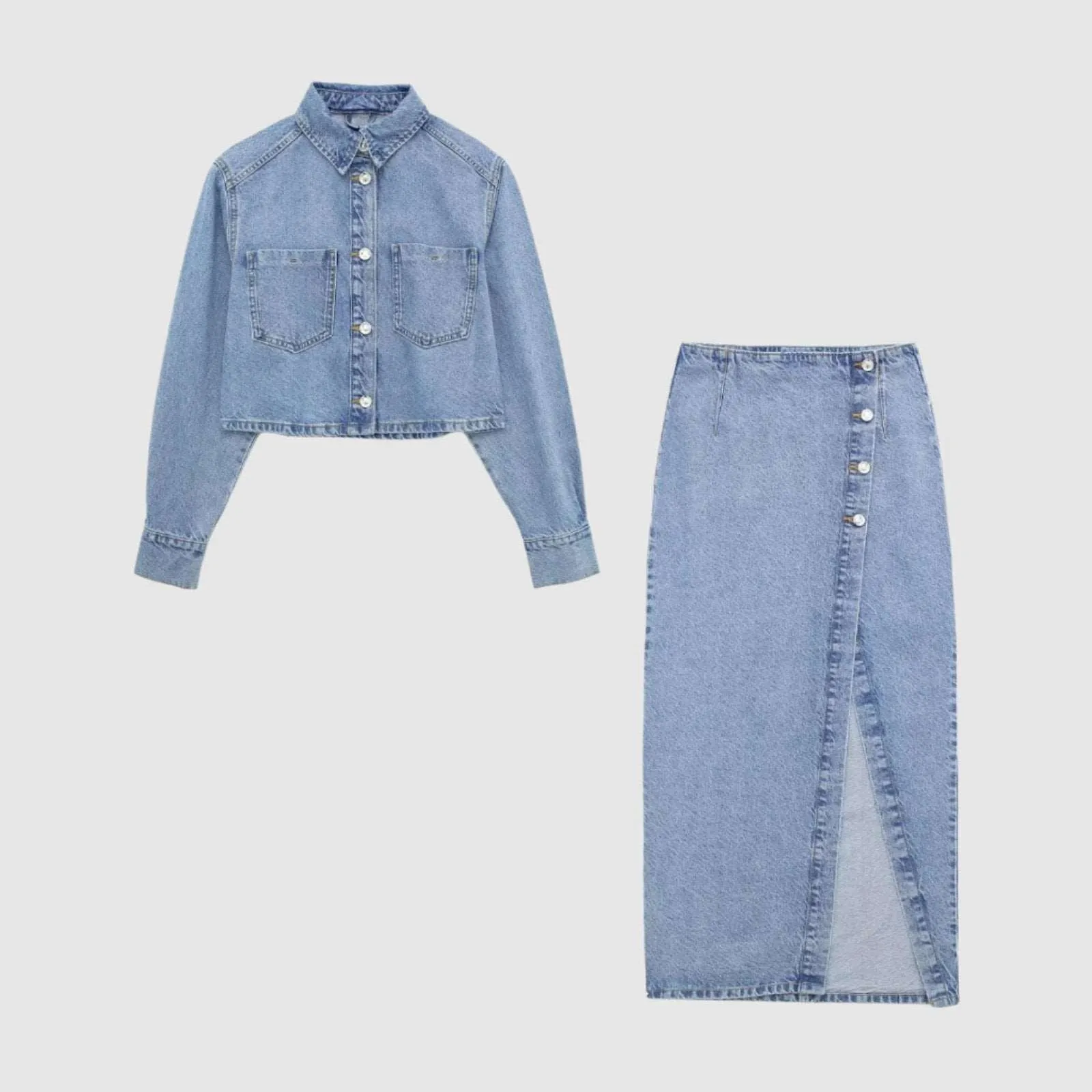 Women's Short Denim Jacket or Mid-length Denim Skirt