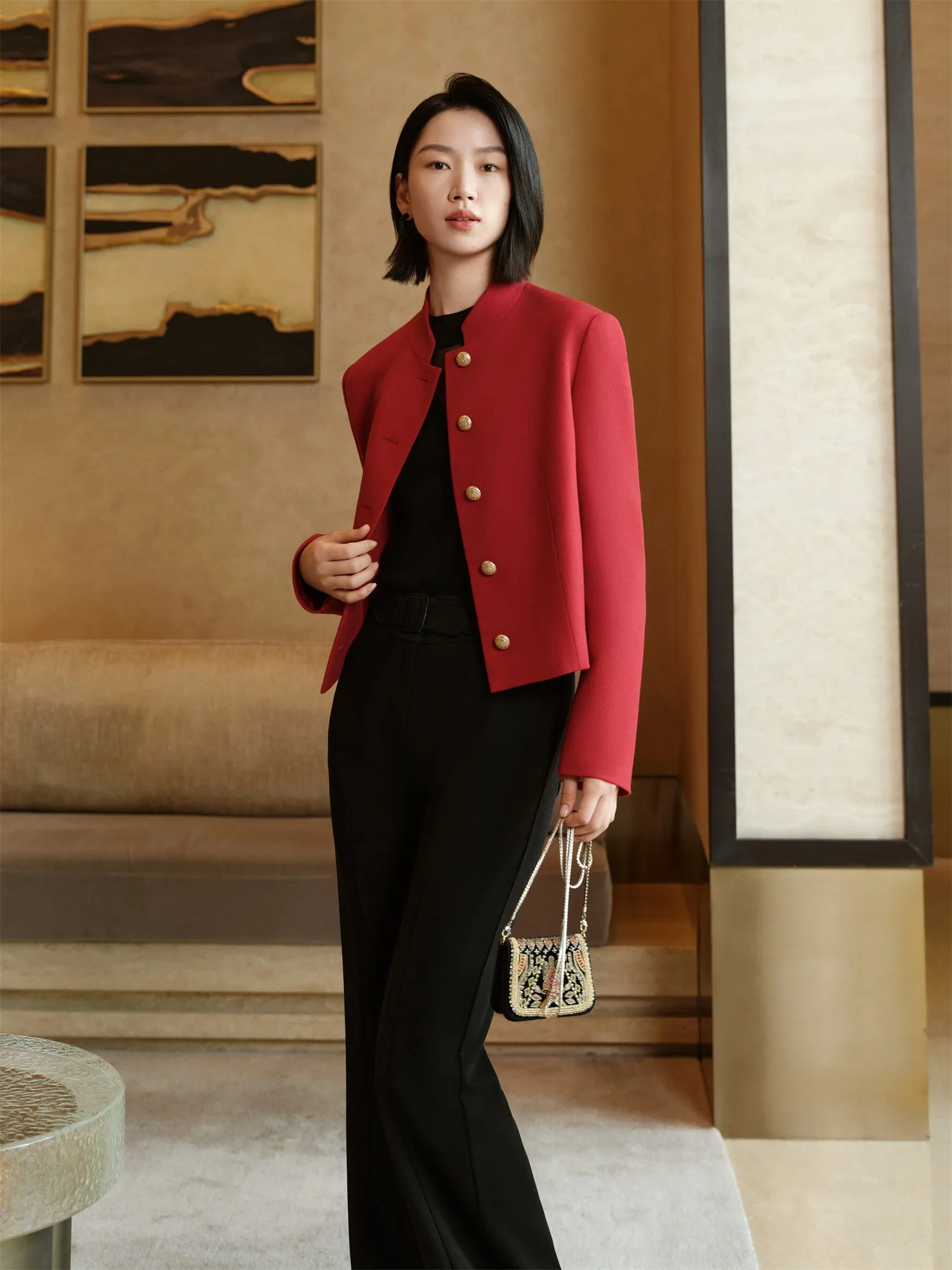 YAYING Wool Cashmere Boxy Elegant Coat