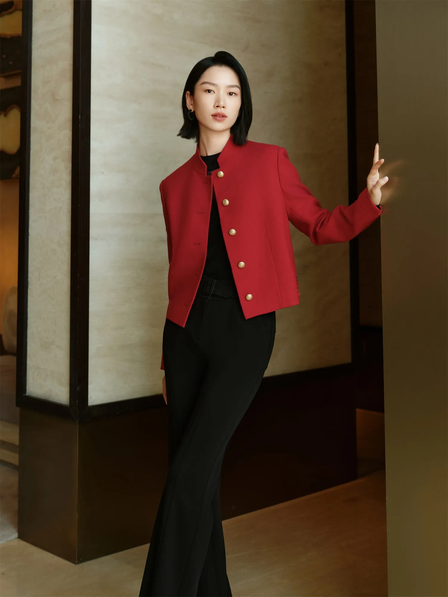 YAYING Wool Cashmere Boxy Elegant Coat